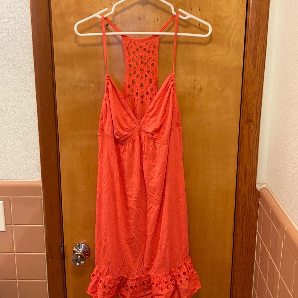 Coral eyelet detail sundress